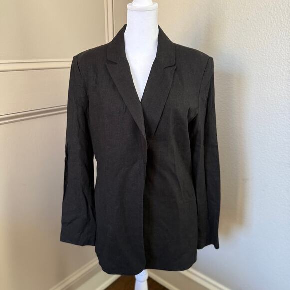 Scoop Linen Blazer Jacket Women Size M Black Lined Waist Tie Size L (12-14) - Picture 2 of 6